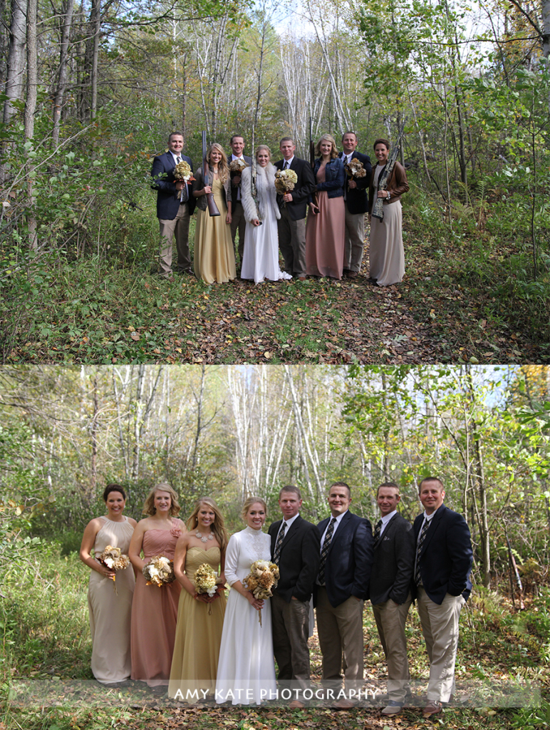 Bride and Groom guns and bouquets